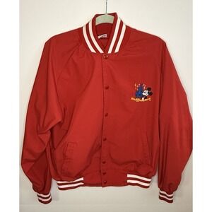 Walt Disney World Vintage Bomber Jacket Women's Large Red Lightweight Made USA